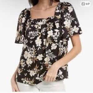 Draper James Black and Cream Floral Blouse Size XS NWT
